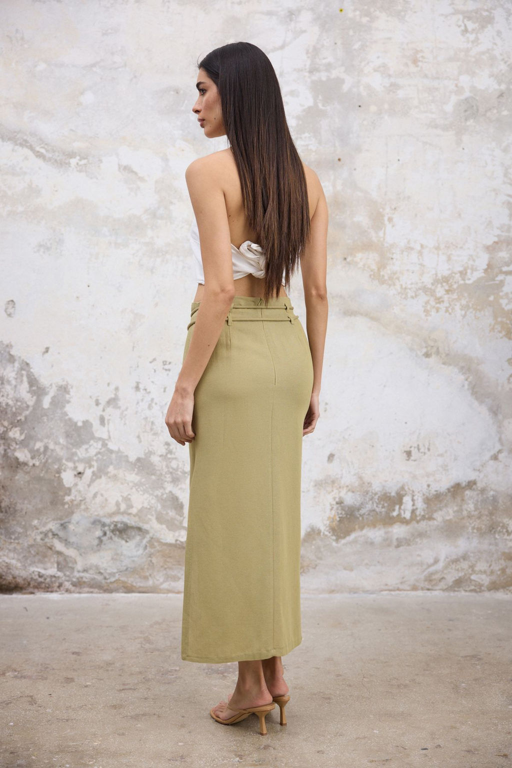 TRENDYOLMILLA Tas Kordon Kemerli Keten Kar?s?ml? Yandan Y?rtmacl? Maxi Boy Dokuma Etek TWOSS25ET00124 фото 17