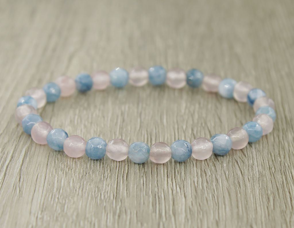 Браслет Классика из граненых шариков розовый кварц + кварц цвета аквамарин - Agat77 фото 2