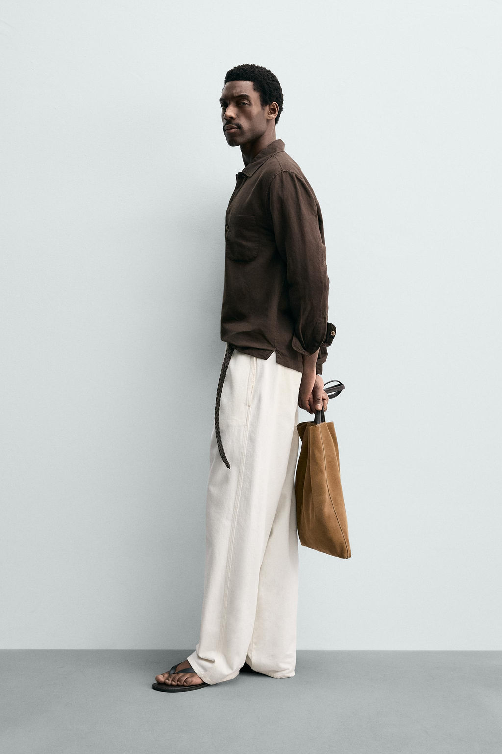 CAMISA POLO LINO - ALGOD?N / Marr?n - Zara фото 4