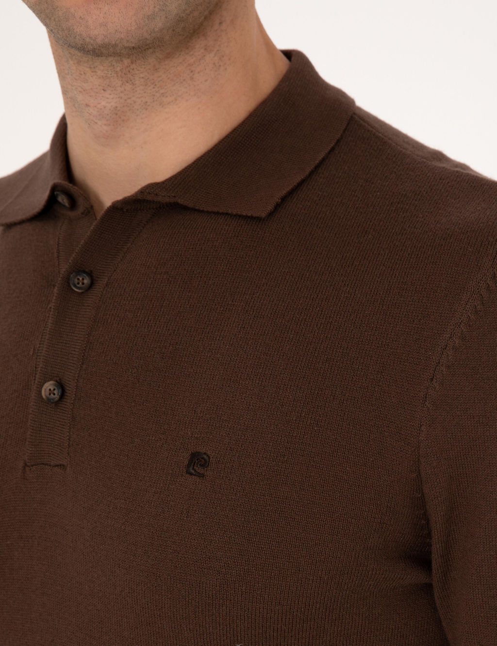 Kahverengi Slim Fit Polo Yaka Basic Triko Kazak - Pierre cardin фото 7