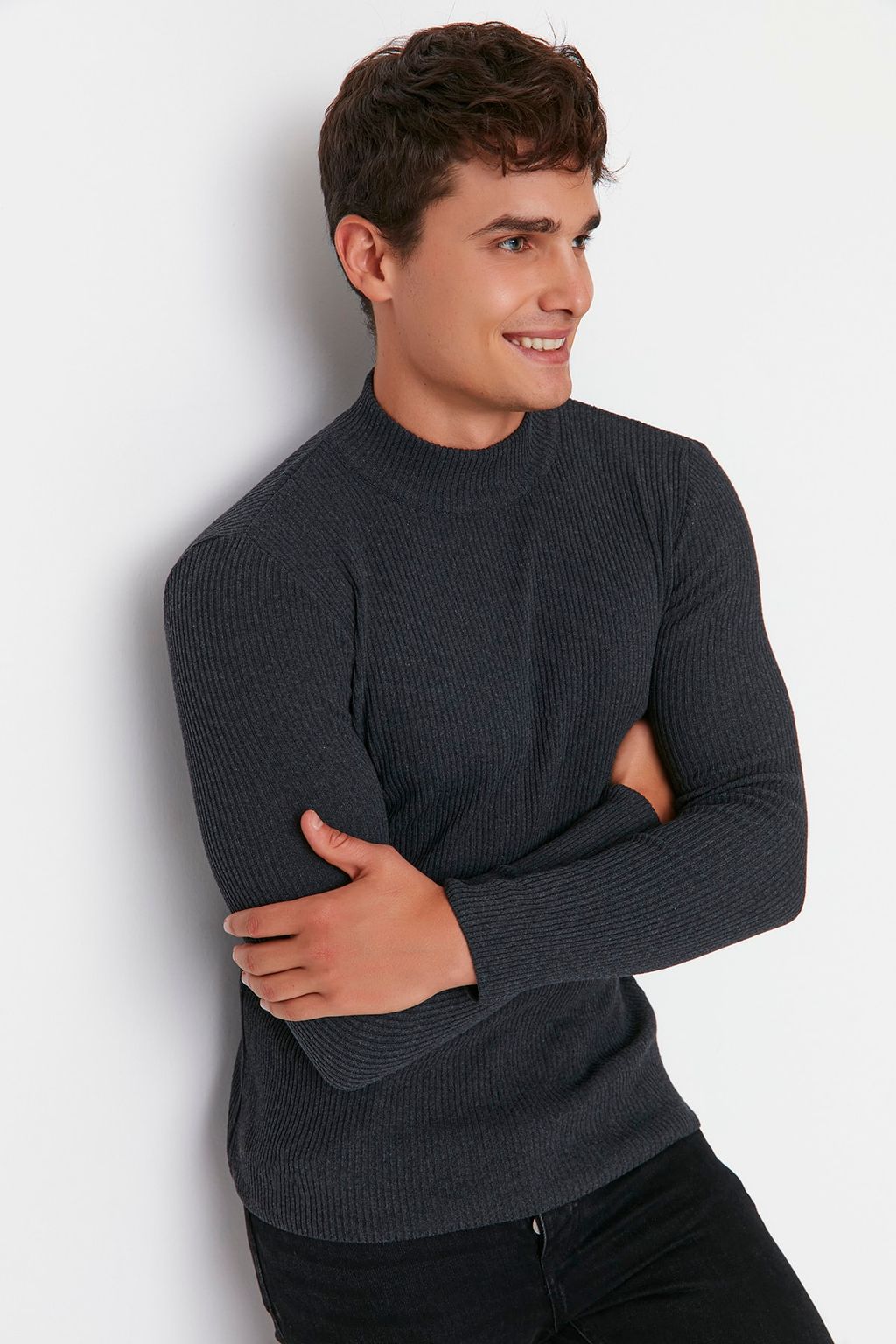 TRENDYOL MAN Ekru Slim Fit Pamuklu Yar?m Bal?kc? Yaka Fitilli Orgu Kazak TMNAW21KZ0568 - Trendyolmilla фото 36