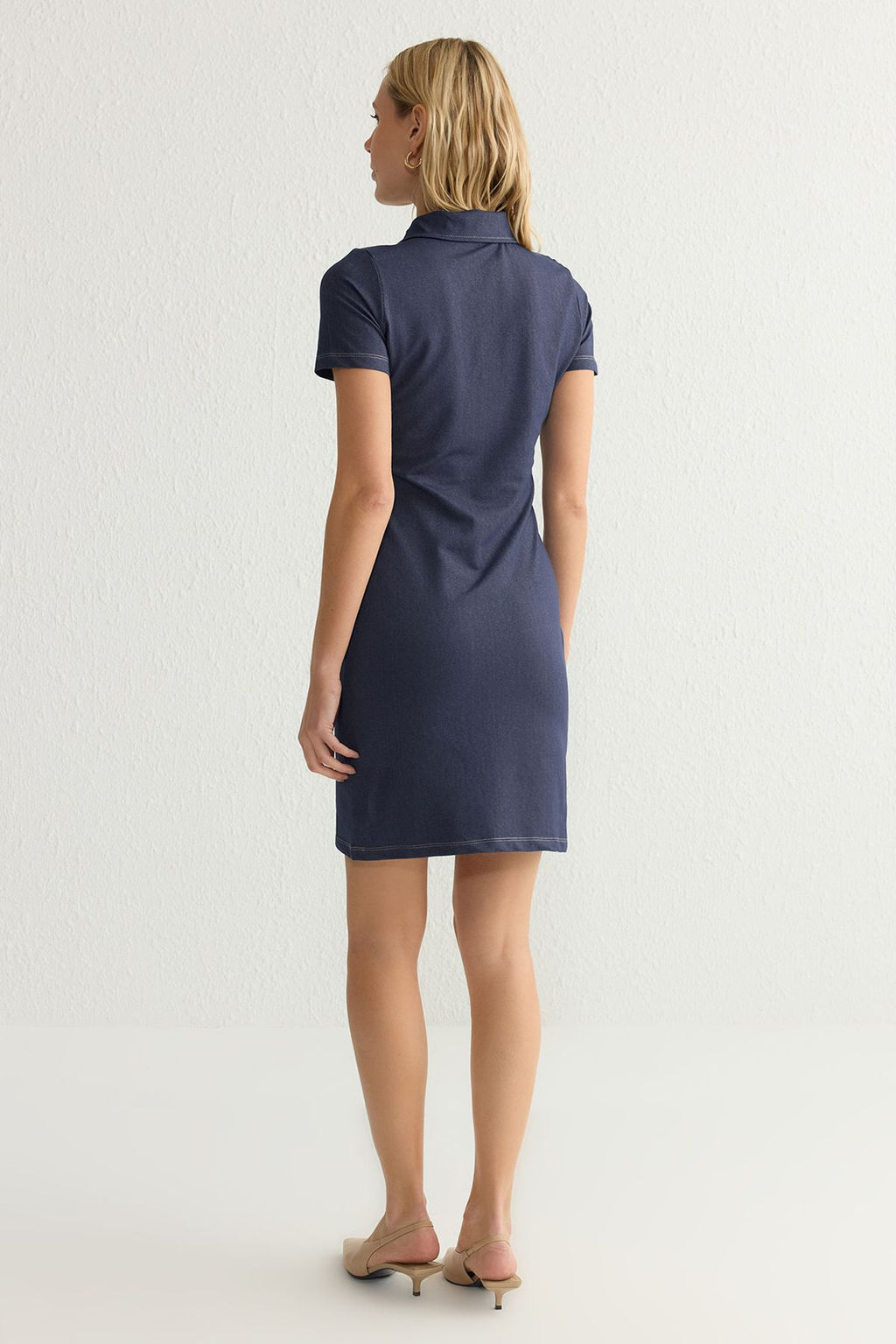 Indigo Bodycone/Vucuda Oturan Polo Yaka Mini Orme Elbise TWOSS25EL00068