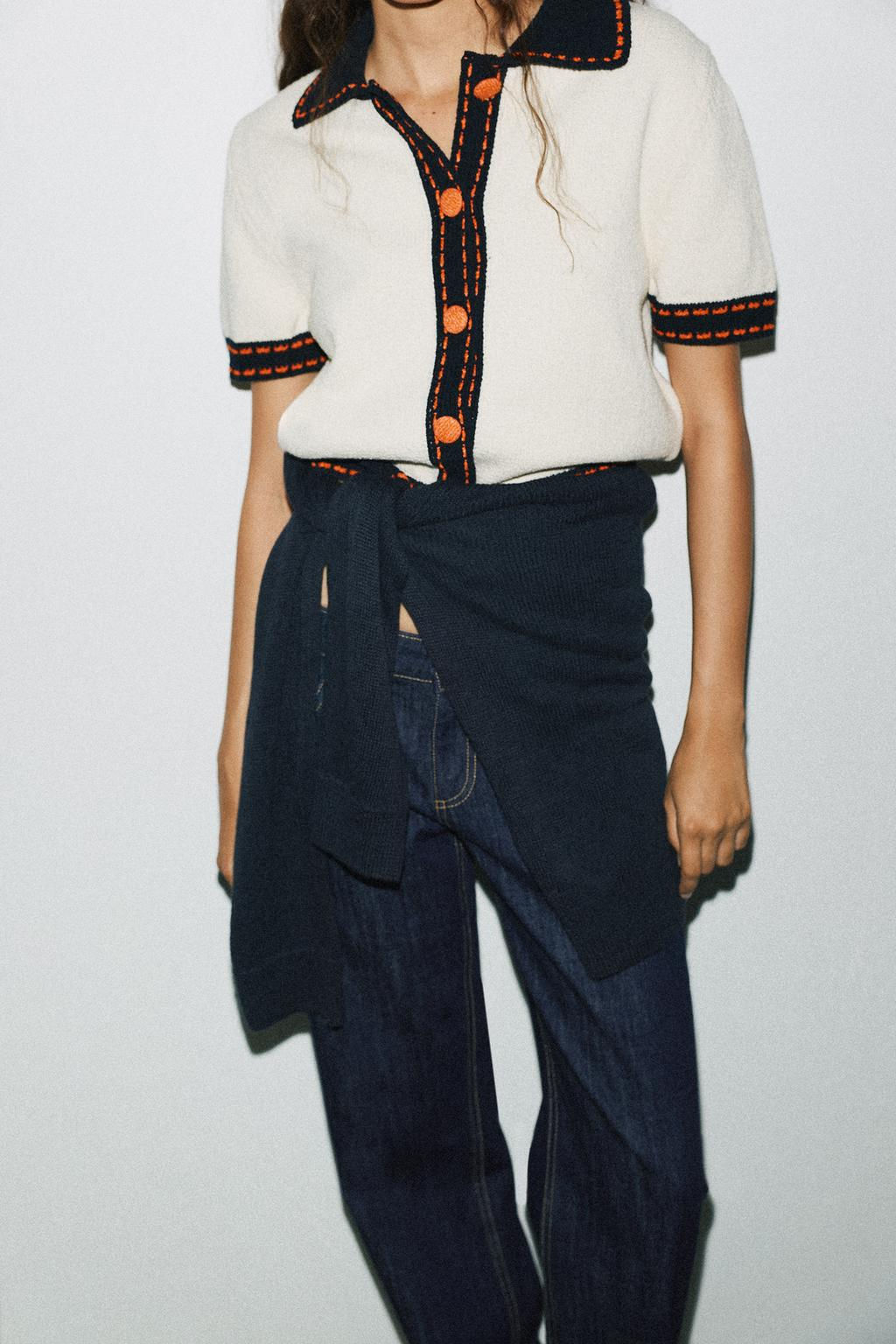 STITCHED KNIT CARDIGAN WITH SHORT SLEEVES - Zara фото 2