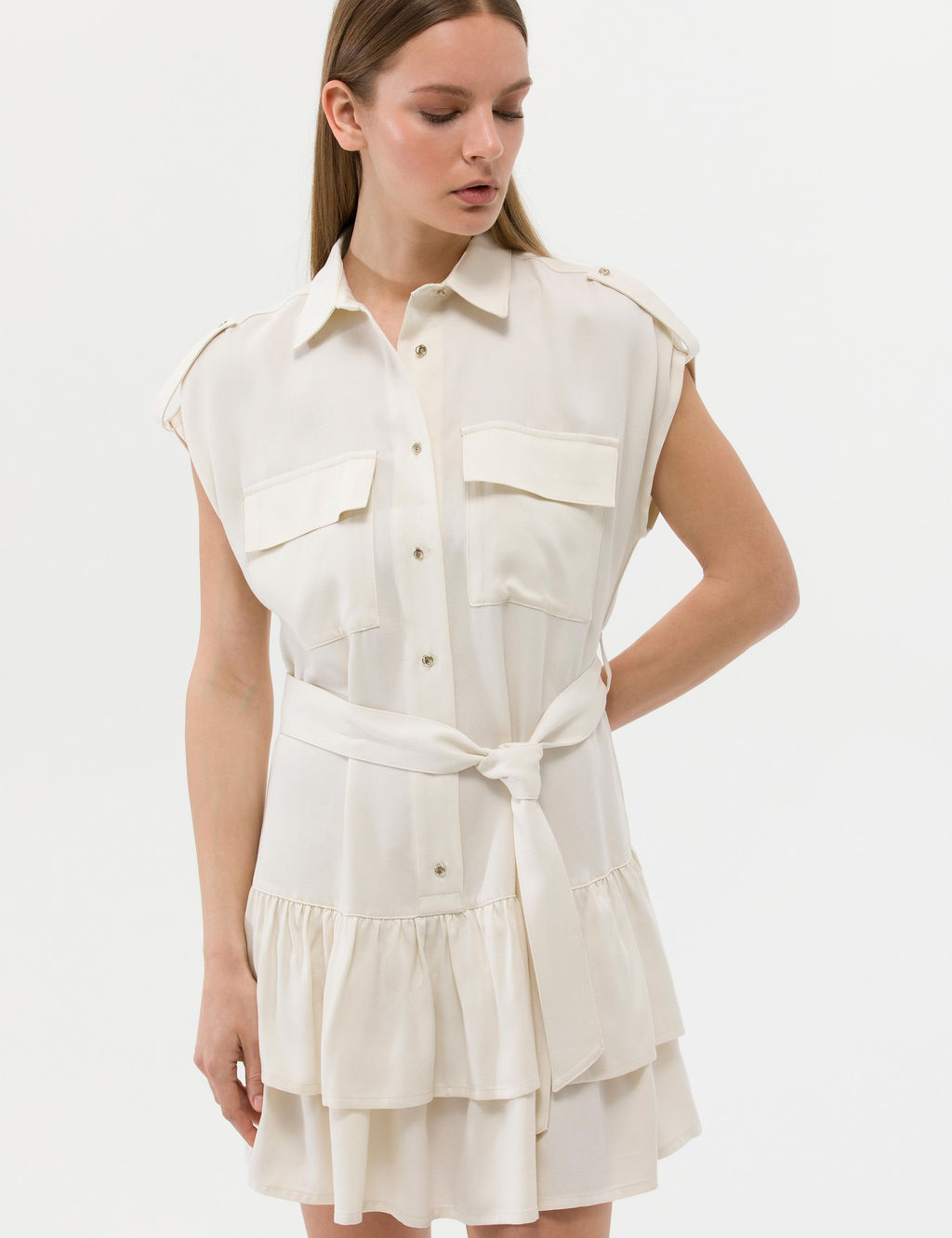 Krem Ku_ak Detayl_ Volanl_ Elbise - Pierre cardin фото 2