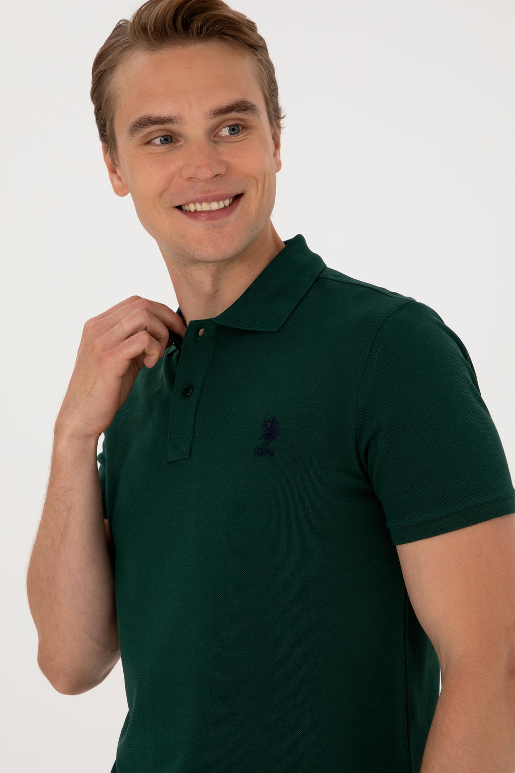Erkek Slim Fit Polo Yaka Koyu Ye_il Basic Ti__rt Sepette S_rpriz _ndirim - U.s. polo assn фото 2