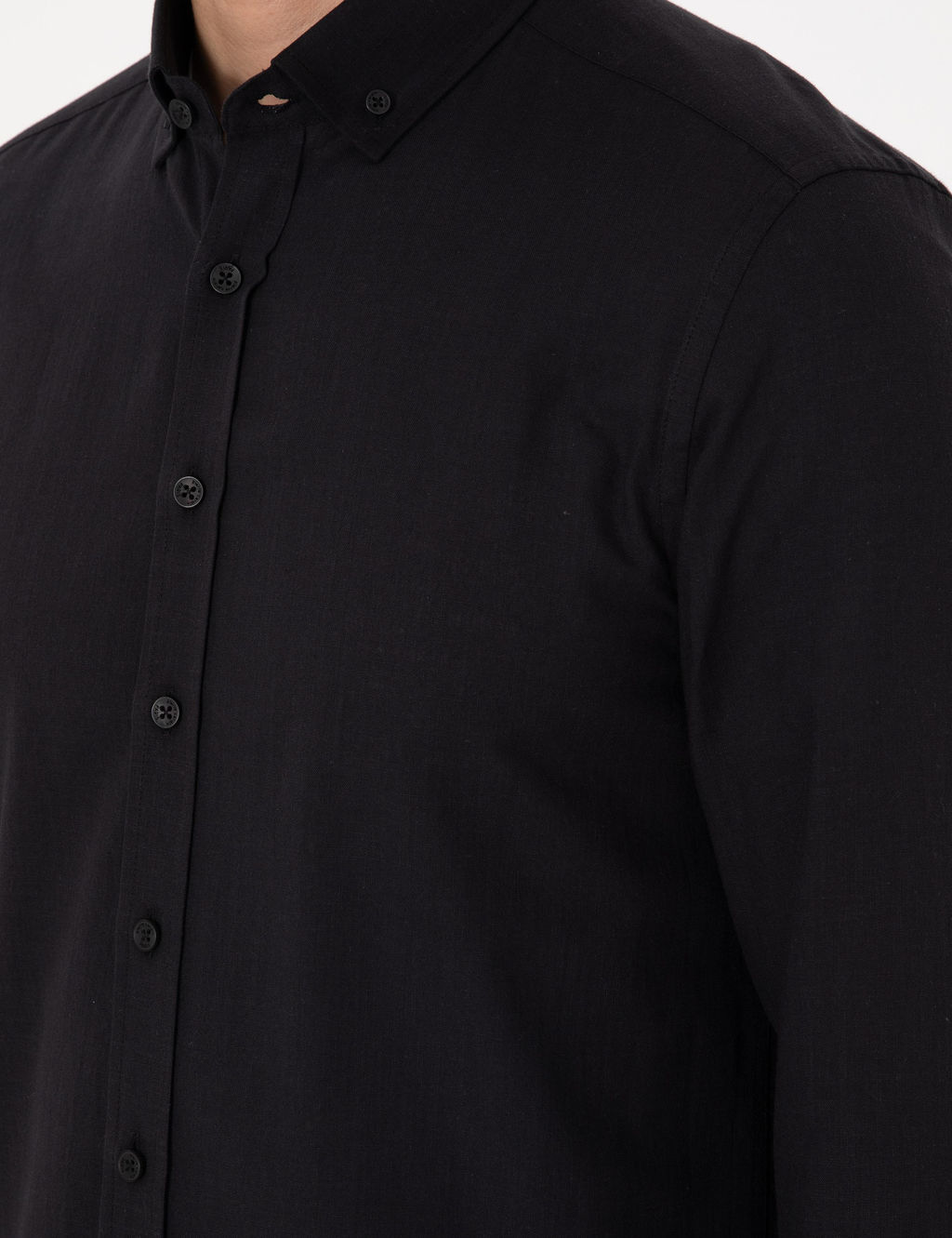 Siyah Keten G_r_n_ml_ Slim Fit Uzun Kollu G_mlek