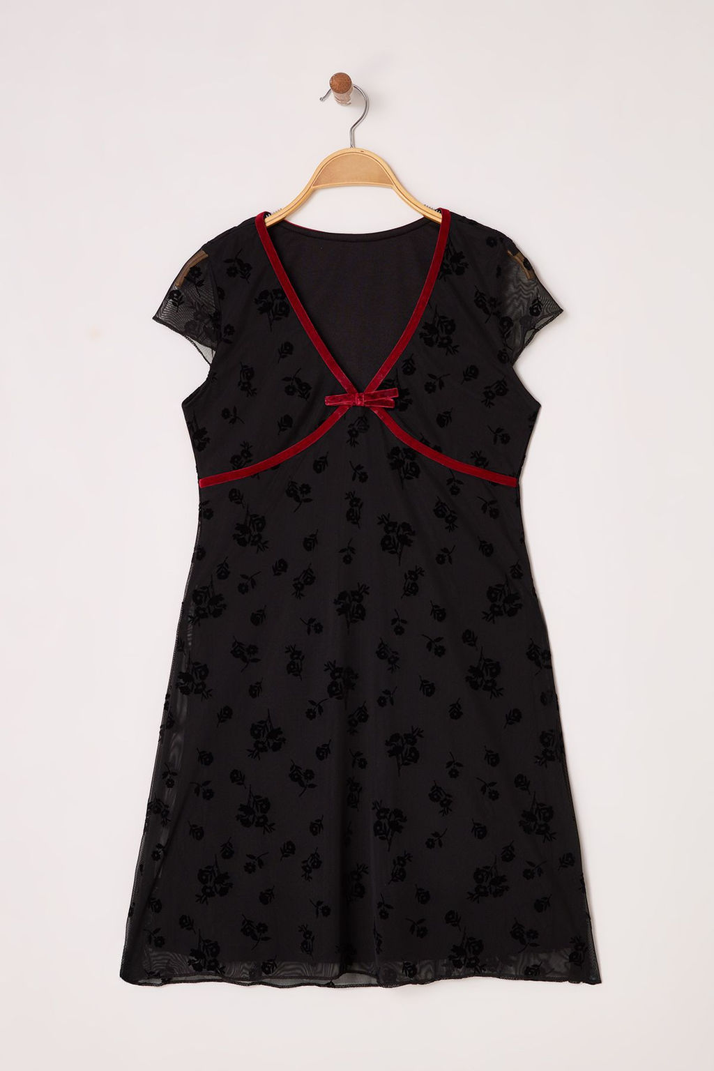 Siyah Flok Bask?l? Tul Kontrast Biye Detayl? Mini Esnek Orme Elbise TWOSS25EL00469 - Trendyolmilla фото 5