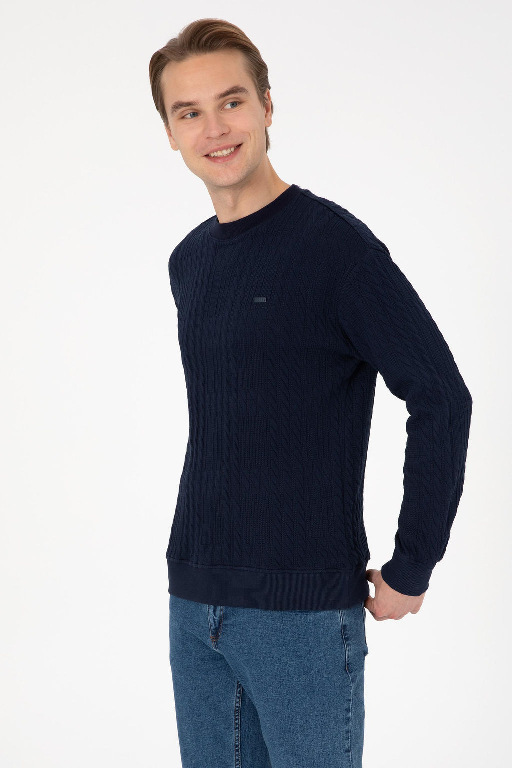 Erkek Comfort Fit Bisiklet Yaka Lacivert Sweatshirt