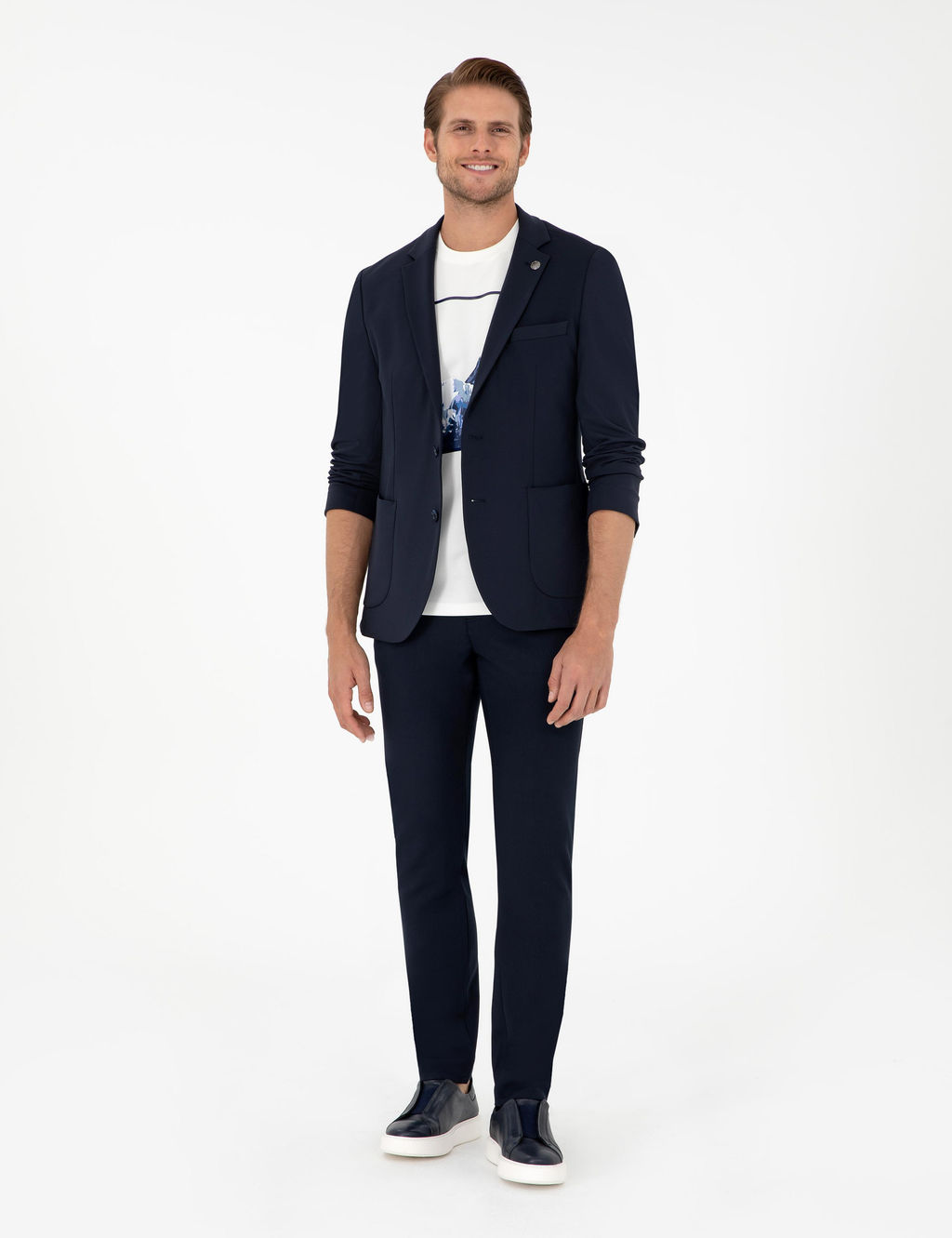 Lacivert Slim Fit _izgili Kanvas Pantolon
