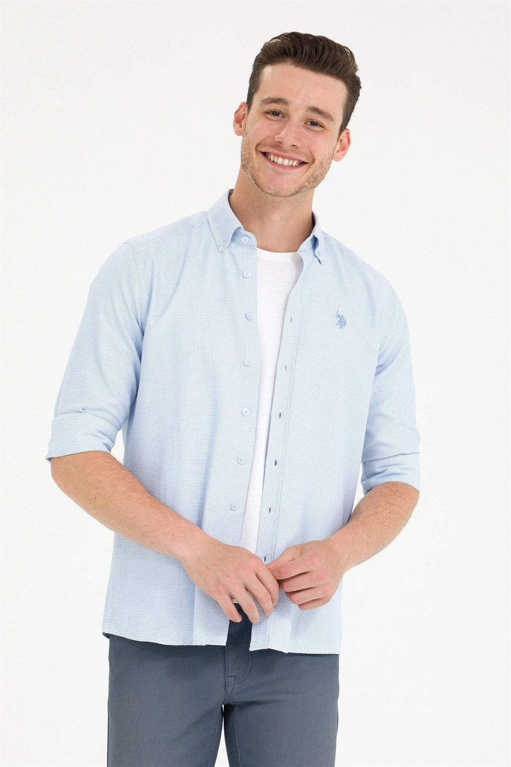 U. S. Polo Assn Мужская голубая рубашка с длинным рукавом - U.s. polo assn фото 10