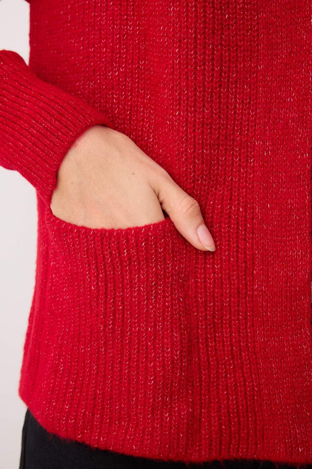 K?rm?z? Genis Kal?p Yumusak Dokulu Cep Detayl? Triko H?rka TWOAW24HI00133