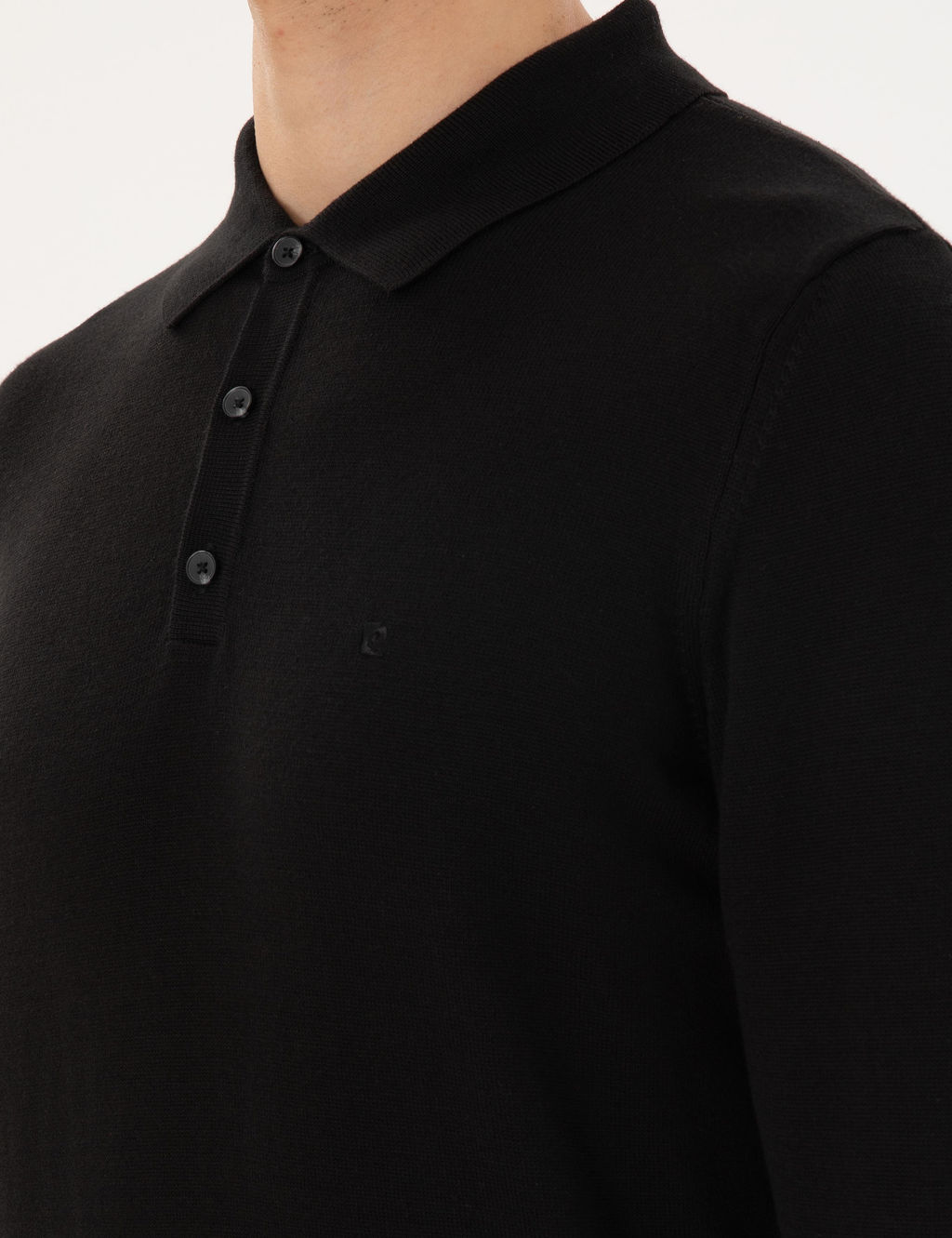 Siyah Slim Fit Polo Yaka Basic Triko Kazak - Pierre cardin фото 7