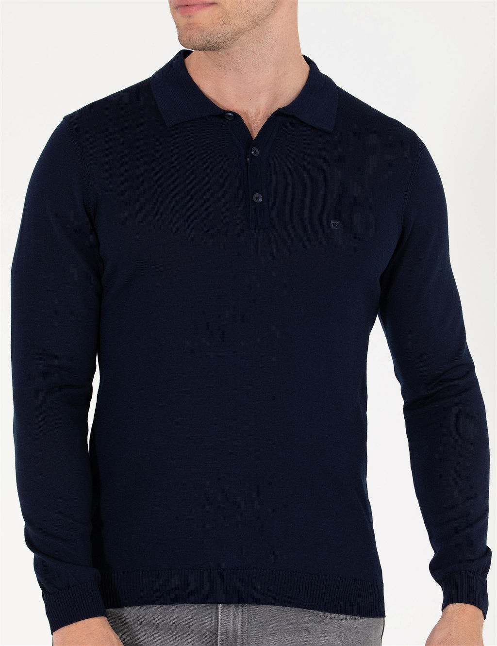 Lacivert Slim Fit Polo Yaka Y_n Kar___ml_ Basic Triko Kazak