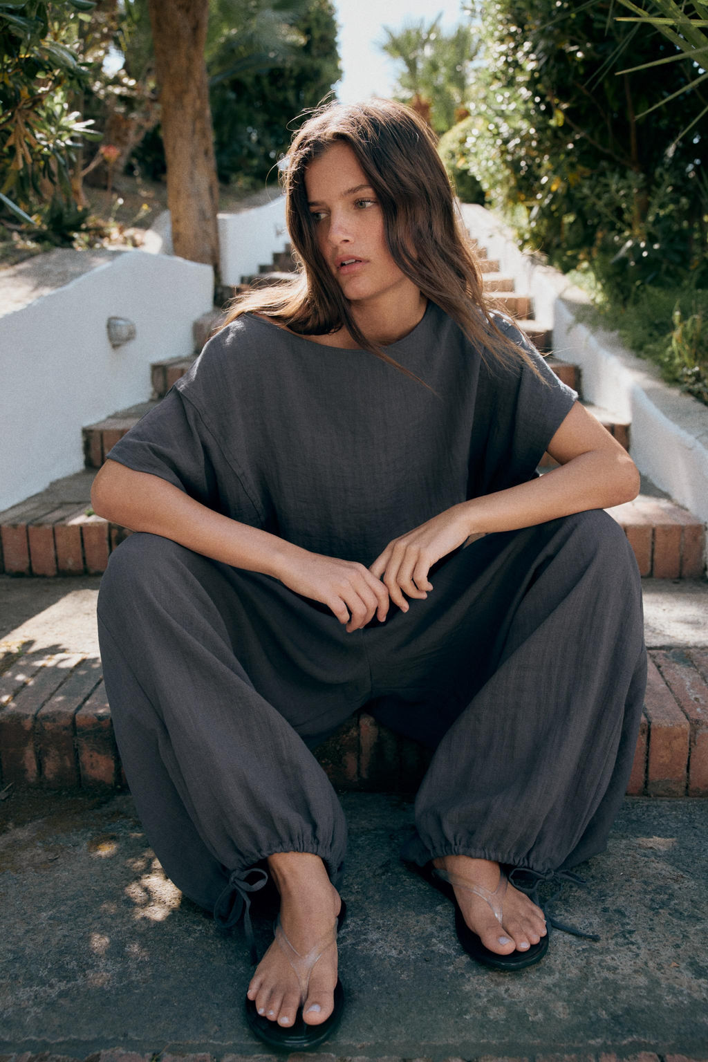 PANTAL?N BAGGY CINTURA EL?STICA / Gris antracita - Zara фото 3