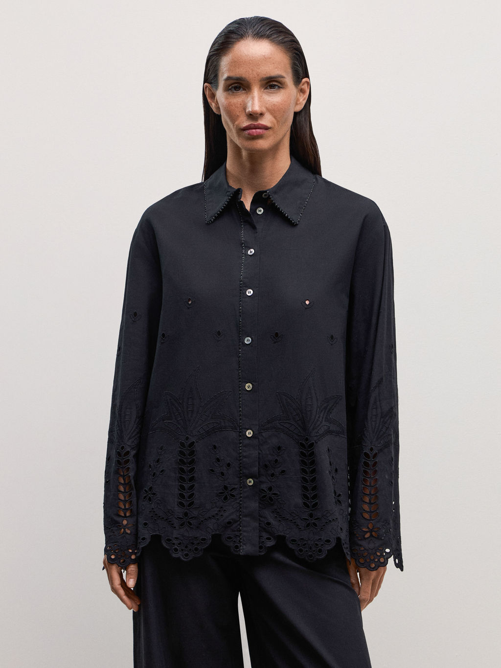 Хлопковая рубашка с вышивкой / Zarina  фото 6