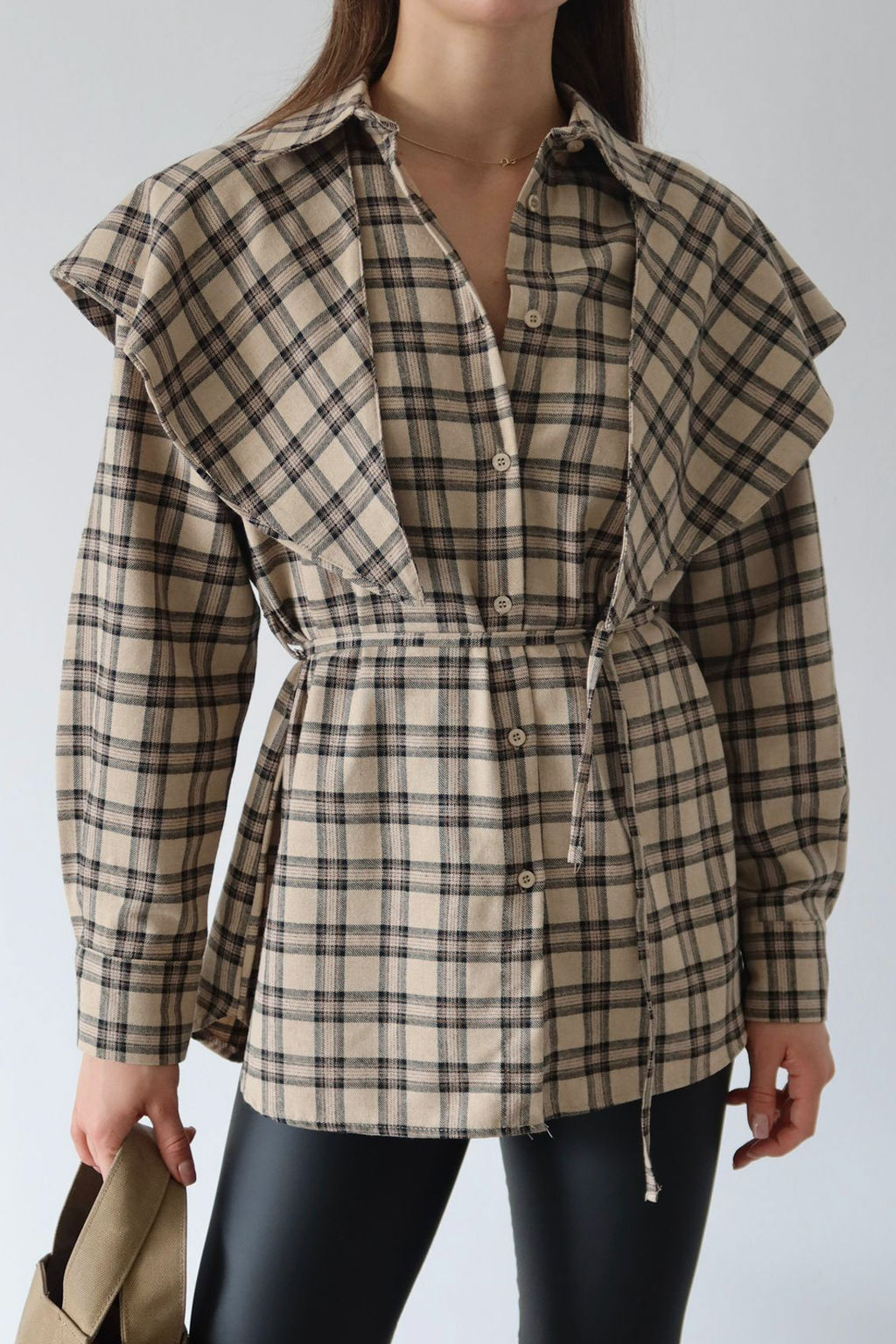 Kahverengi Ekose C?kar?labilir Sal Detayl? Gomlek TWOAW26GO00155 - Trendyolmilla фото 3