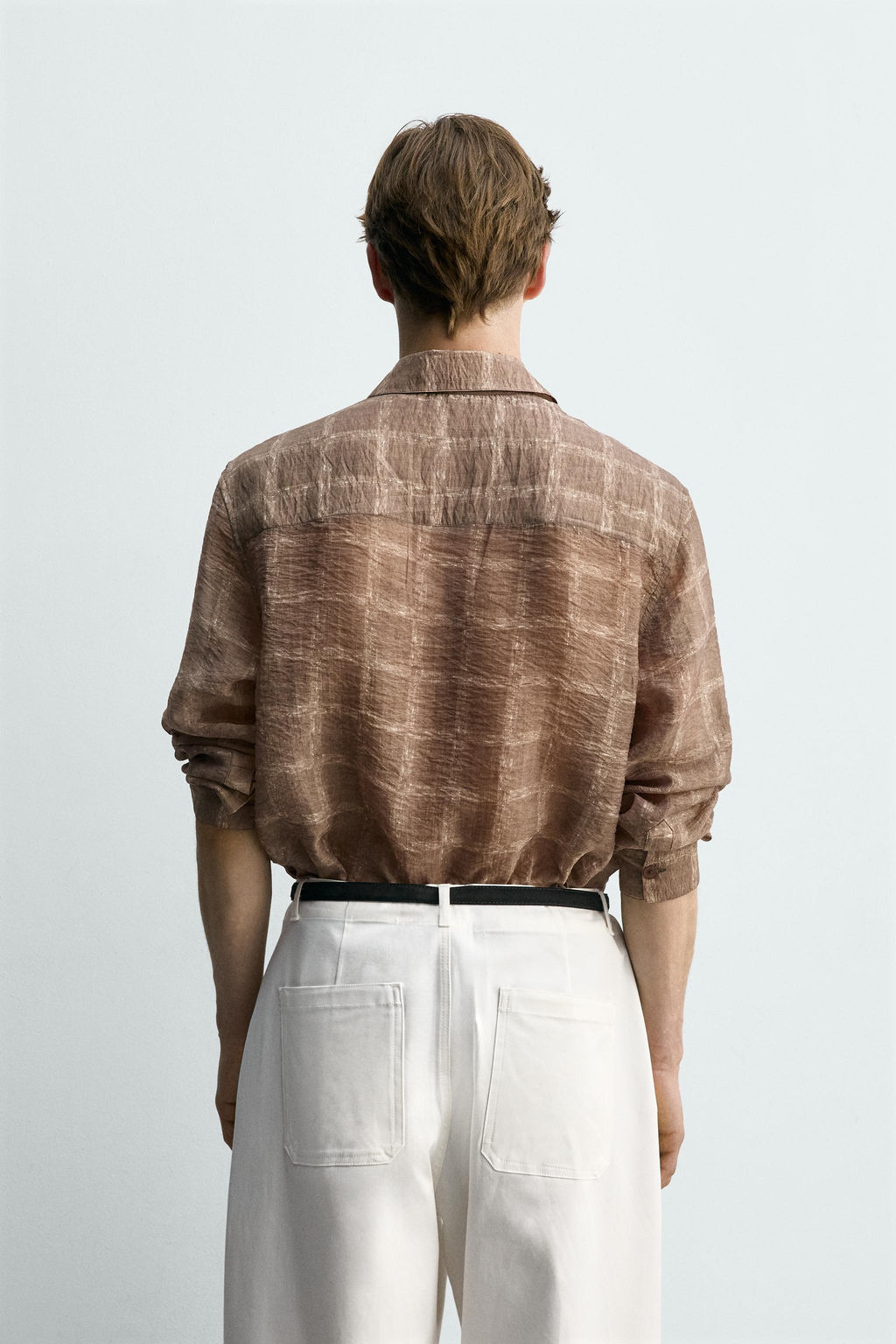 CAMISA SEMITRANSPARENTE CUADROS / Tostado