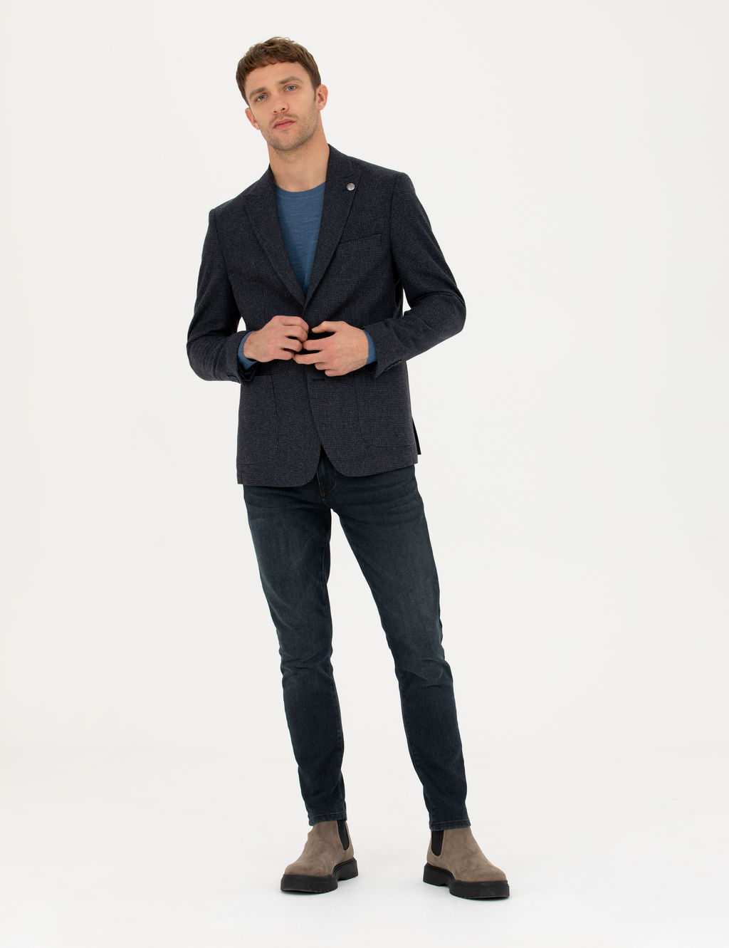 Lacivert Slim Fit Y_n Kar___ml_ Ceket