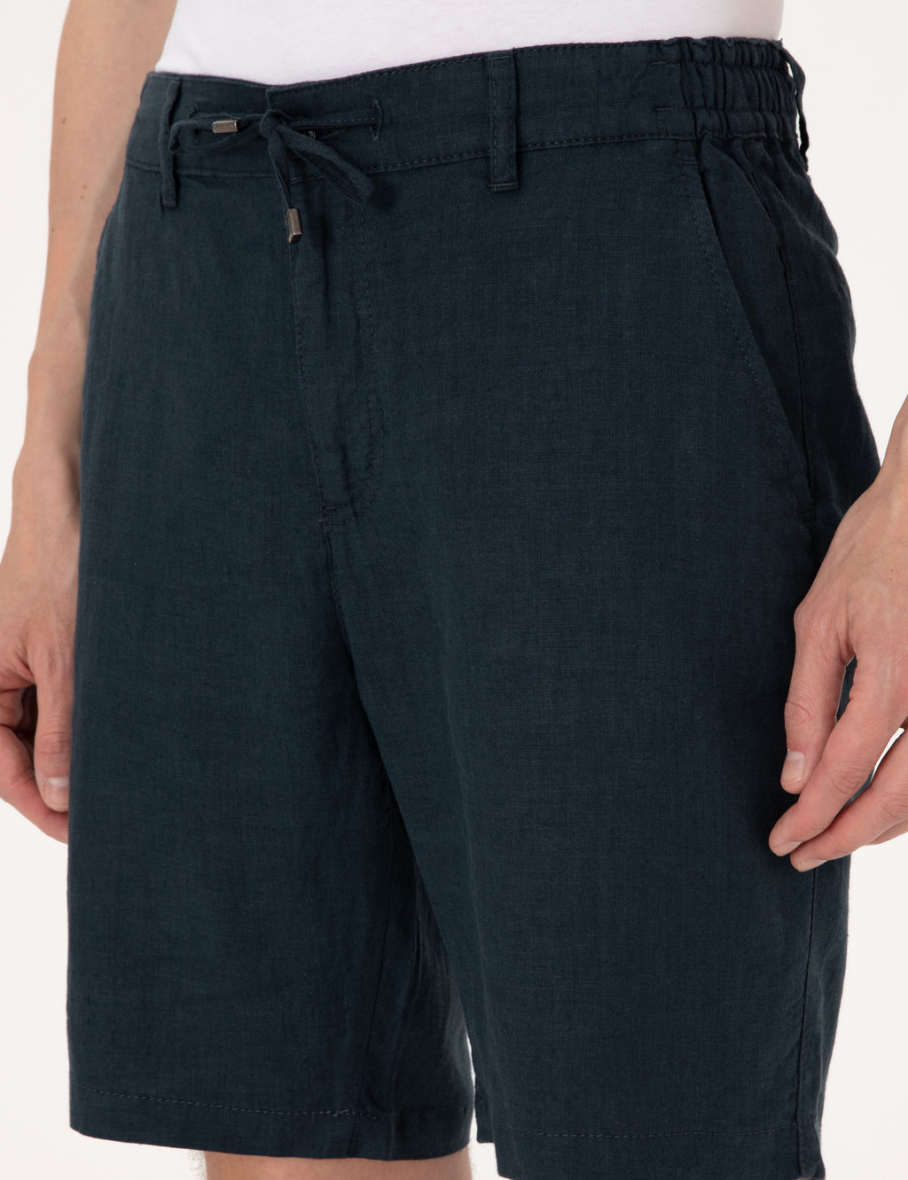 Lacivert Slim Fit %100 Keten Beli Lastikli Ba_c_kl_ Dokuma _ort