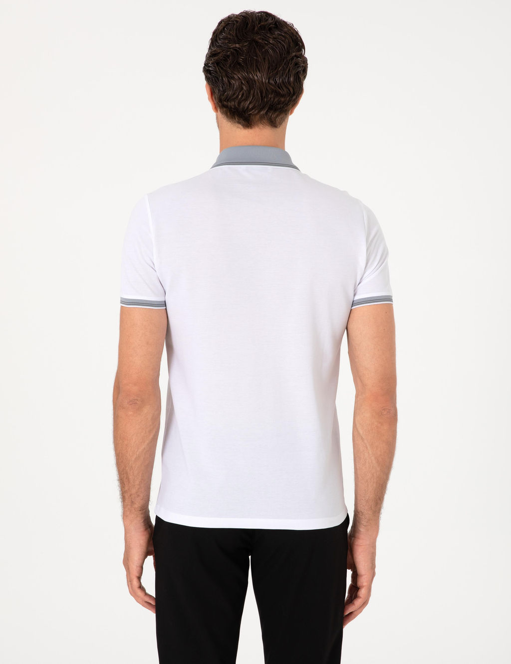 Beyaz Slim Fit %100 Pamuk Fermuarl_ Polo Yaka T-shirt