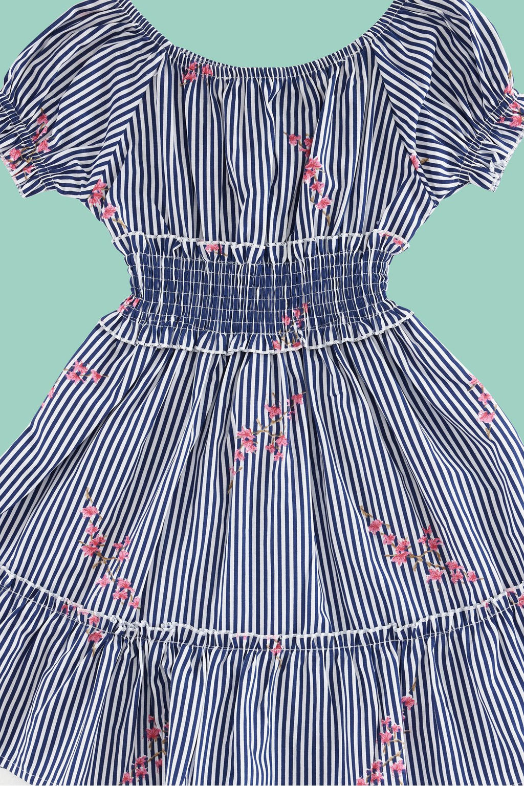 Cok Renkli K?z Cocuk Cicek Desenli Pamuklu Beli Lastikli K?sa Kol Dokuma Elbise TKDSS24EL00018 - Trendyolmilla фото 7