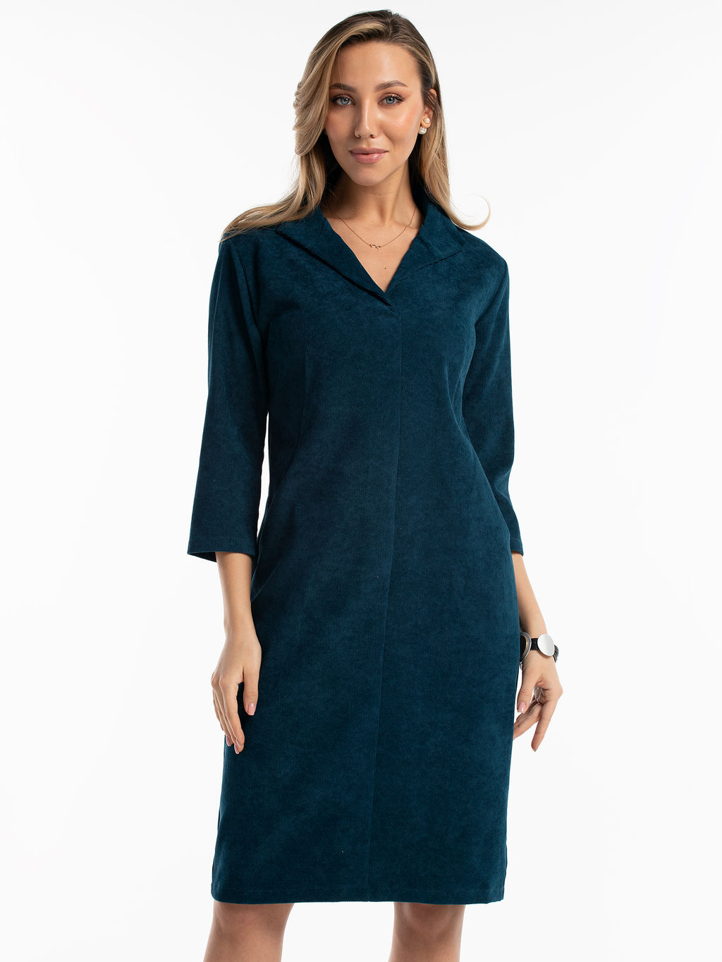 Платье вельветовое с воротником и карманами морская волна - Odis фото 13