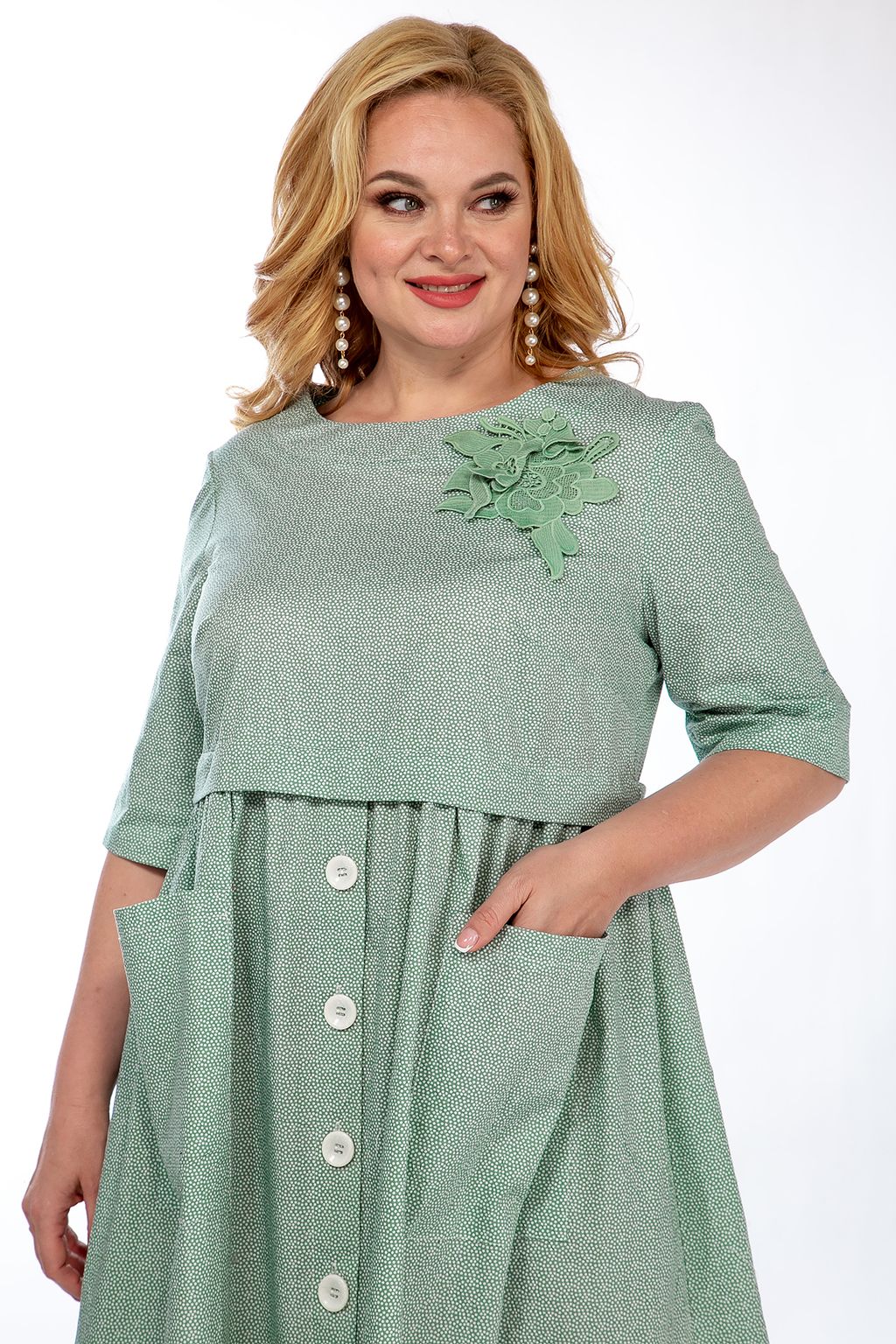 Платье МИШЕЛЬ Шик зеленого цвета plus size - Almond фото 4
