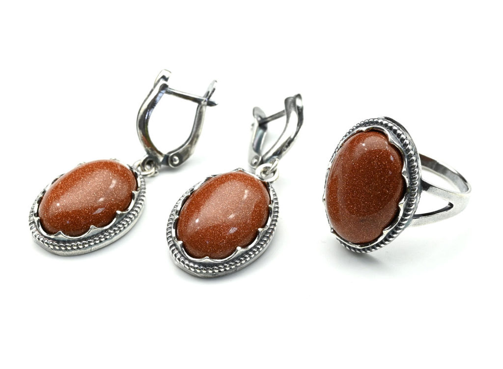 Кольцо Серьги с авантюрином имитация размер 17