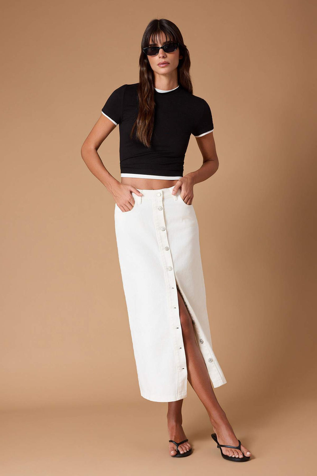 Ekru D__me Kapamal_ Denim Kot Etek TCTSS23EE00024 - Trendyolmilla фото 3