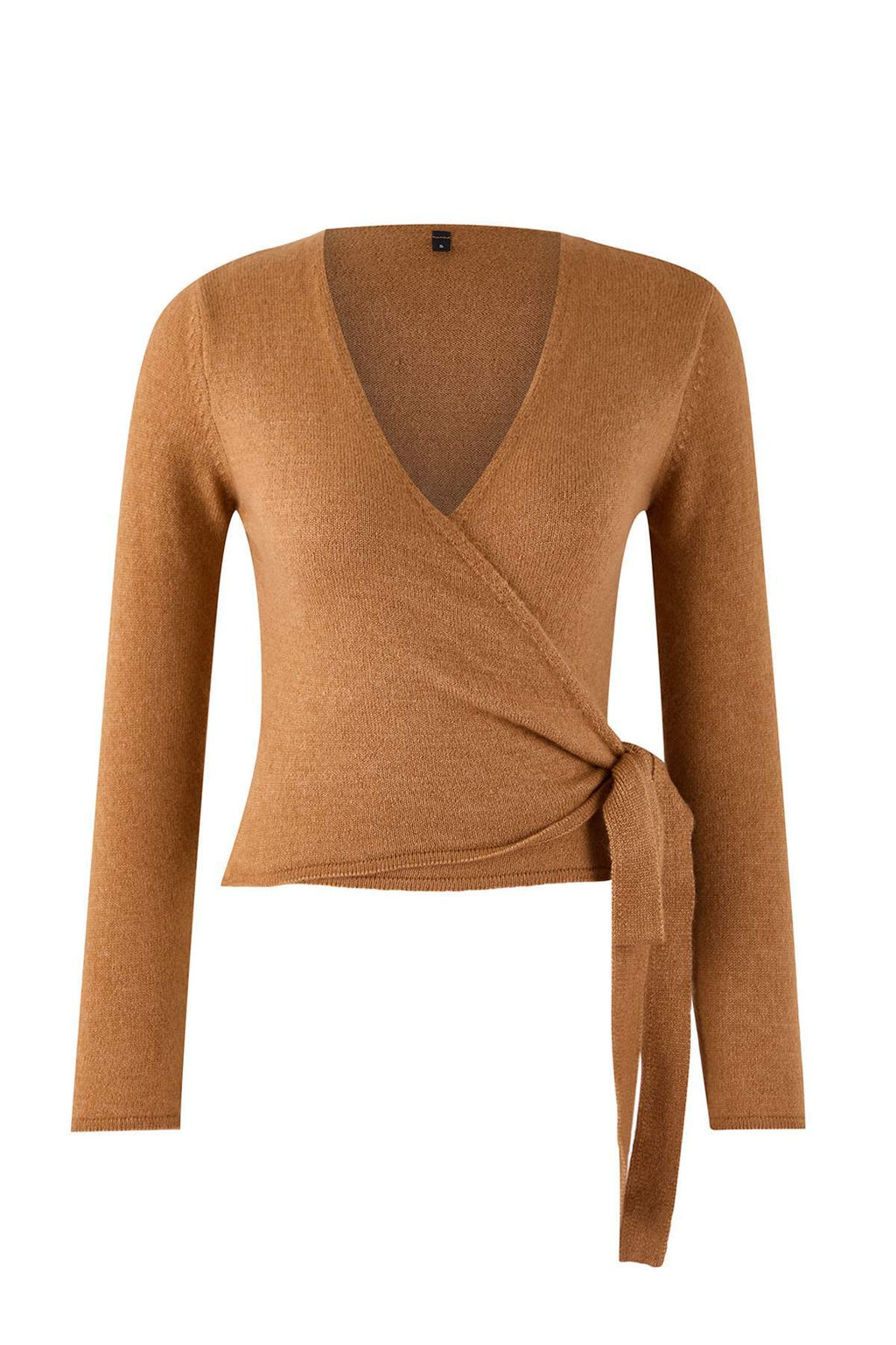 Camel Yumusak Dokulu K?sa/Crop Kruvaze Baglama Triko Kazak TWOAW26KZ00070