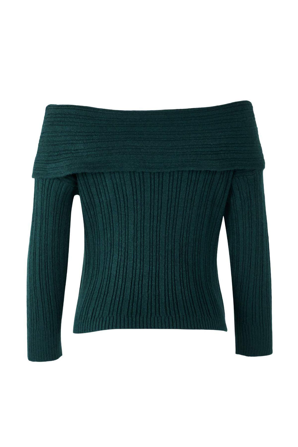 Zumrut Yesili Yumusak Dokulu Carmen Yaka Triko Kazak TWOAW25KZ00076