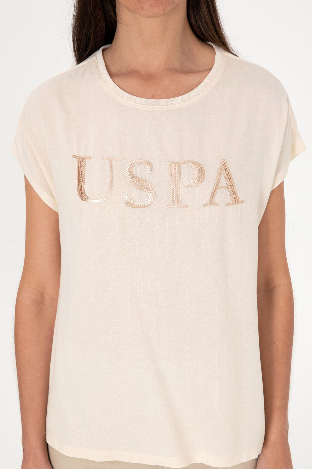 Kad_n Krem Bisiklet Yaka Ti__rt Sepette S_rpriz _ndirim - U.s. polo assn фото 6