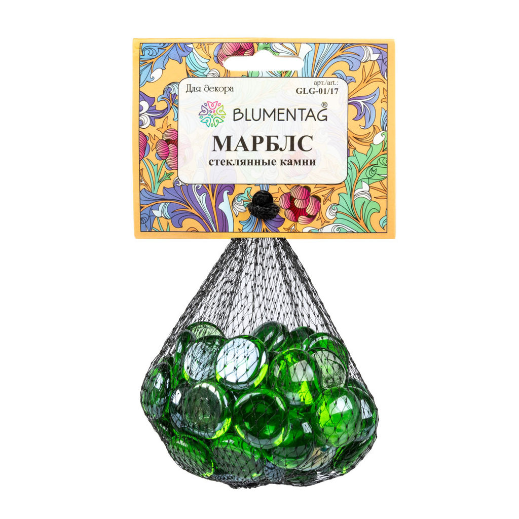 Blumentag GLG-01/17 МАРБЛС камни стеклянные 17 - 19 мм 6 х 340 г  10 г №01 зеленый  фото 4