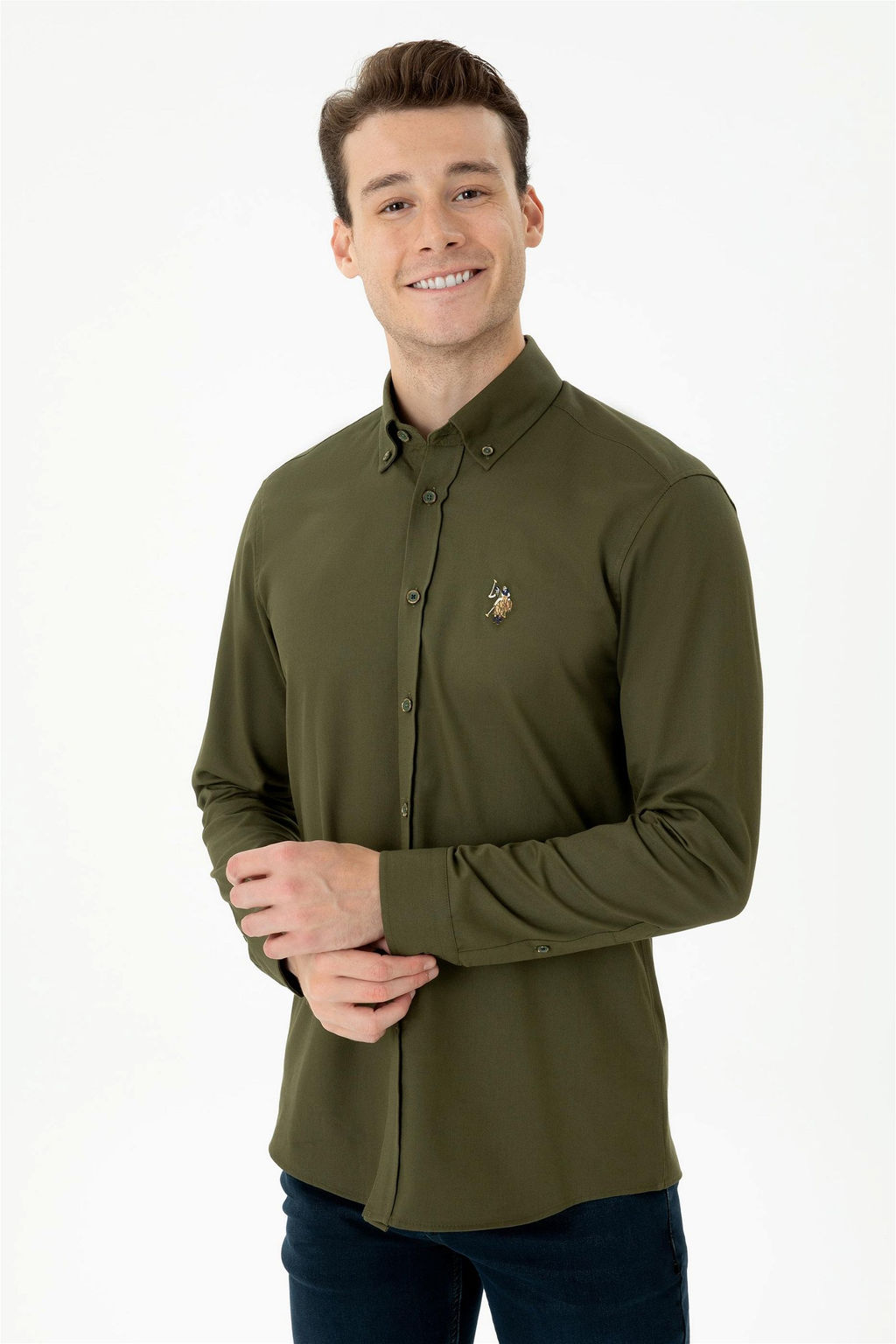 Мужская рубашка цвета хаки с длинным рукавом - U.s. polo assn фото 3