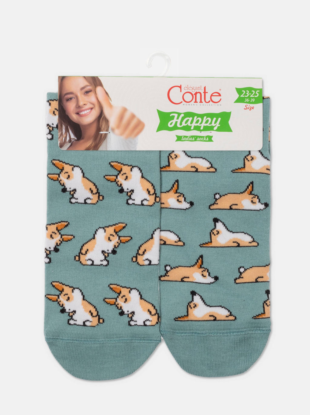 Цена за 2 пары. Носки Классические CONTE Хлопковые носки с рисунками corgi серо-бирюзовый - Conte elegant фото 6