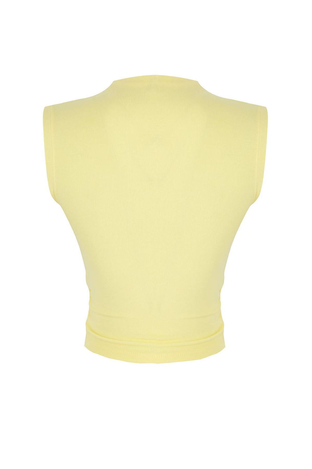 Ac?k Sar? Dik Yaka Buzgu/Drape Detayl? Fitted/Vucuda Oturan Asimetrik Orme Bluz TWOSS24BZ00534