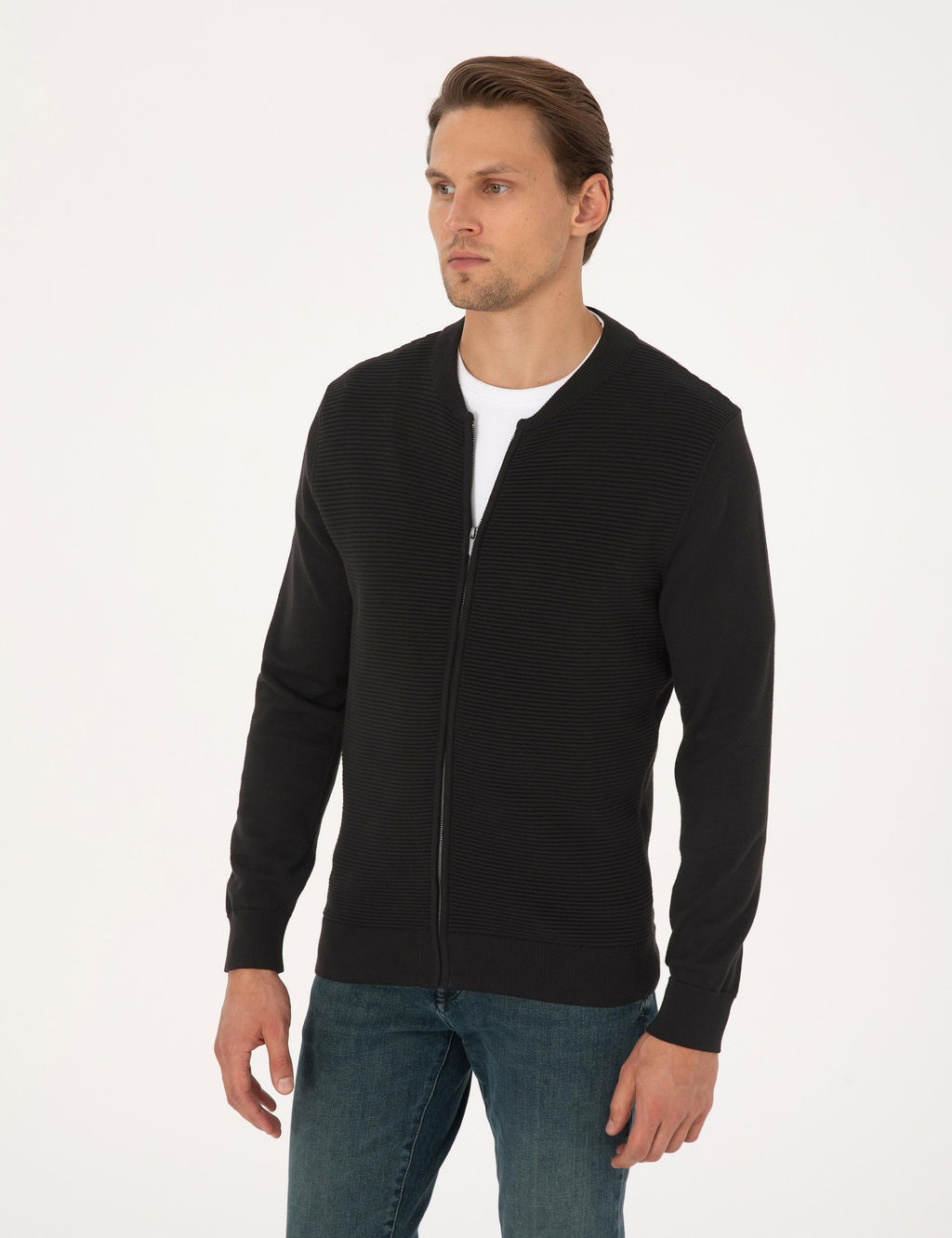 Siyah Slim Fit Fermuarl_ Triko H_rka - Pierre cardin фото 3