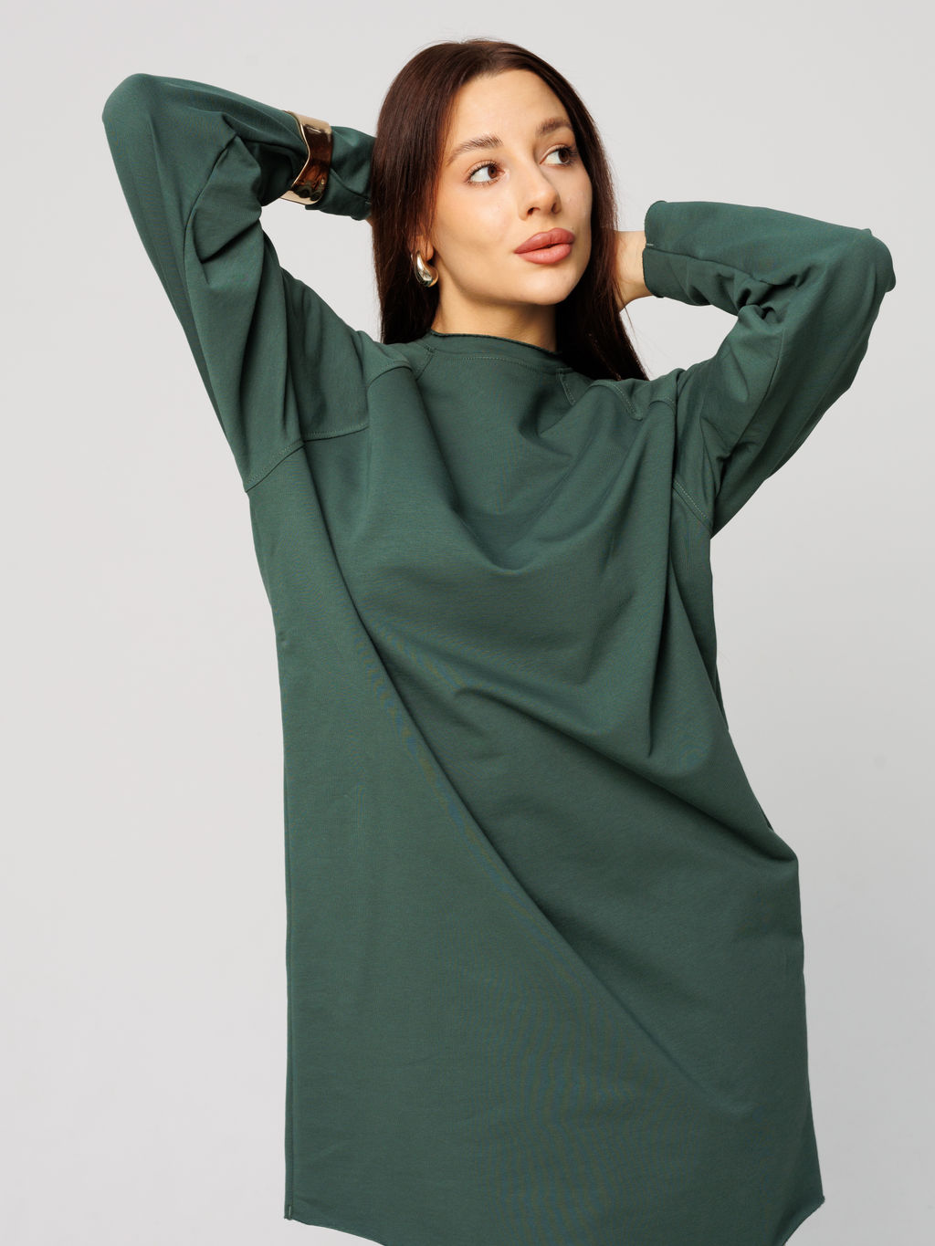 Женское платье с рукавом реглан из футера 2-х нитки хаки ВП-11 (53)