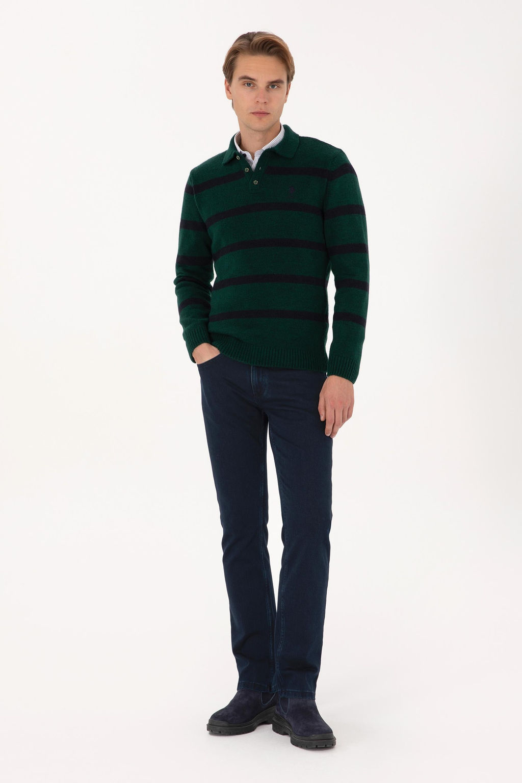 Erkek Regular Fit Polo Yaka Koyu Ye_il Kazak - U.s. polo assn фото 4