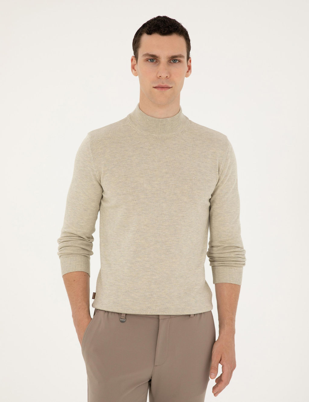 Kum Melanj Slim Fit Yar_m Bal_k__ Yaka Basic Triko Kazak
