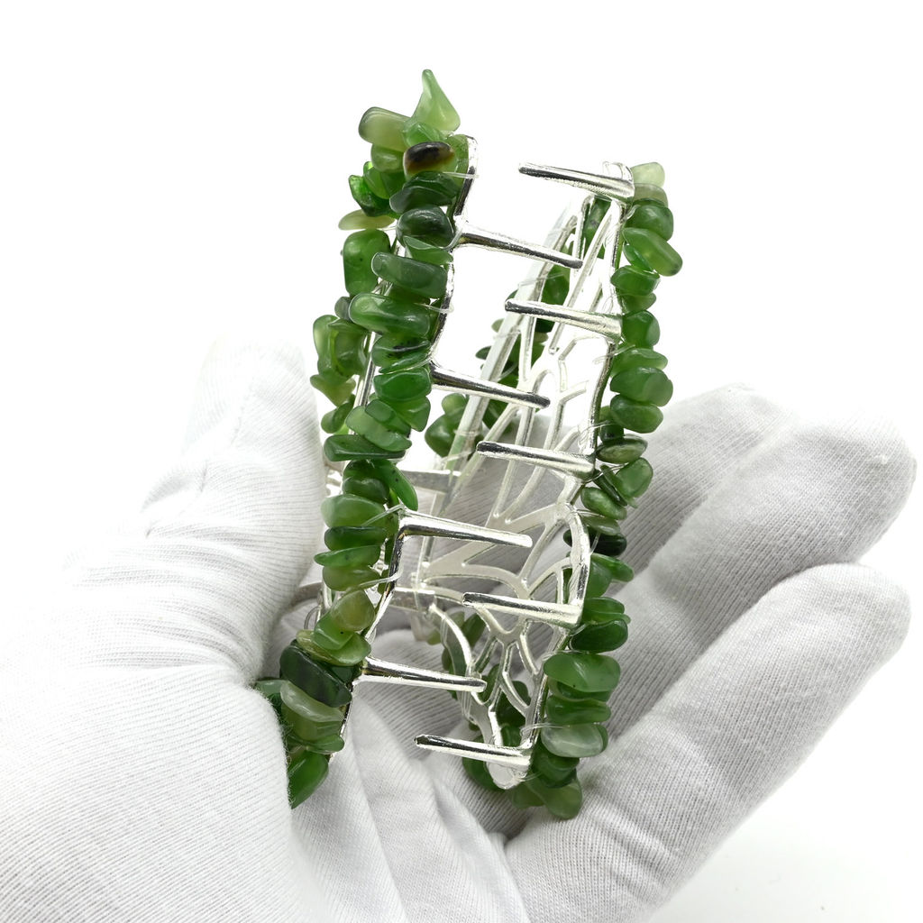 Заколка краб для волос бабочка с нефритом 8*3,5*5см