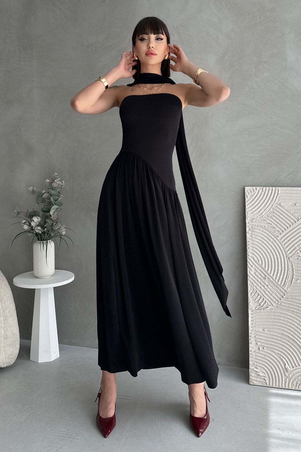 Bordo A Kesim Sal Detayl? Straplez Maxi S?k Abiye Gece Mezuniyet Elbisesi TPRSS25EL00317 - Trendyolmilla фото 2