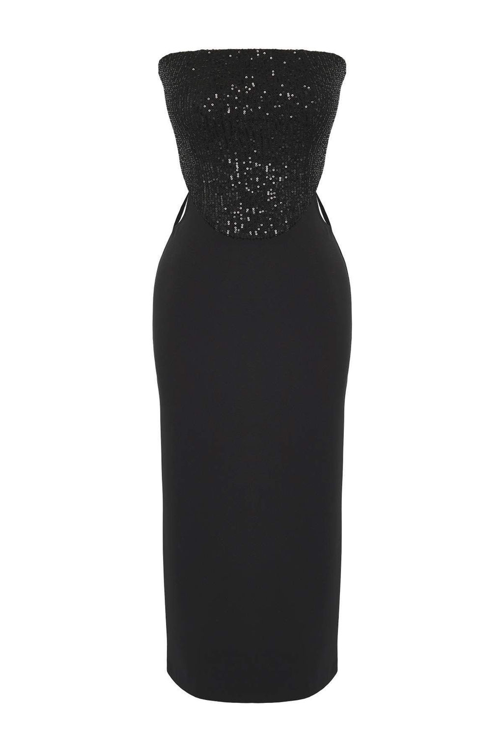 Siyah Cut Out/Pencere Detayl? Astarl? Payet Dokuma Midi Dugun/Nikah Elbisesi TPRSS25EL00306 - Trendyolmilla фото 5