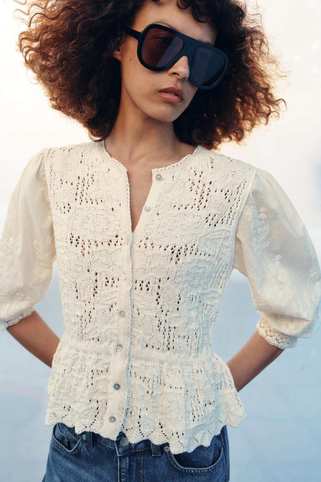 CHAQUETA ROM?NTICA PUNTO COMBINADO / Crudo - Zara фото 2