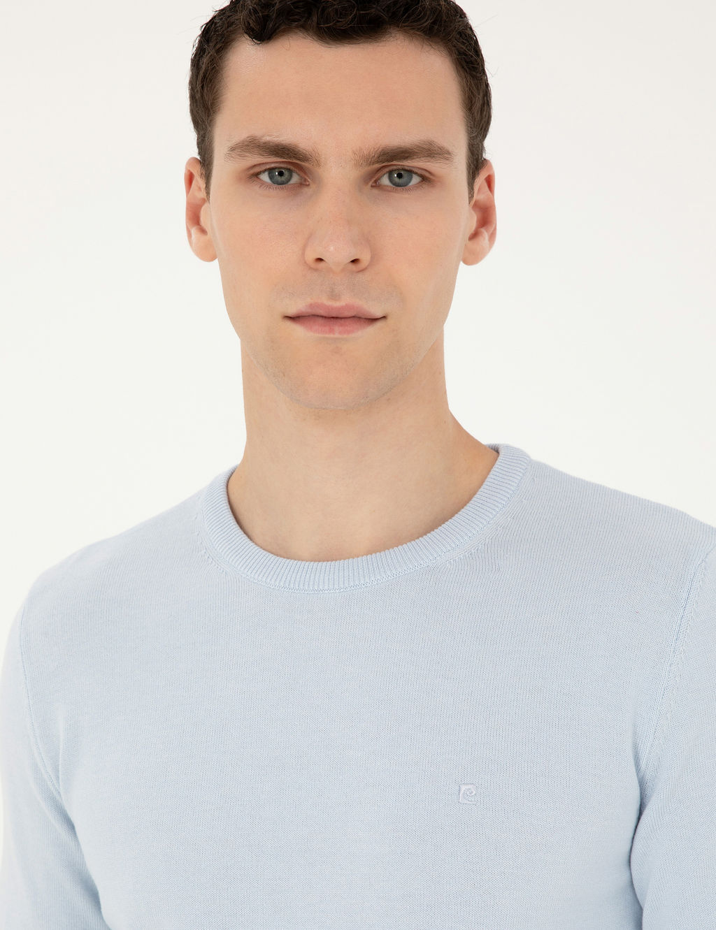A__k Mavi Slim Fit Bisiklet Yaka Basic Triko Kazak