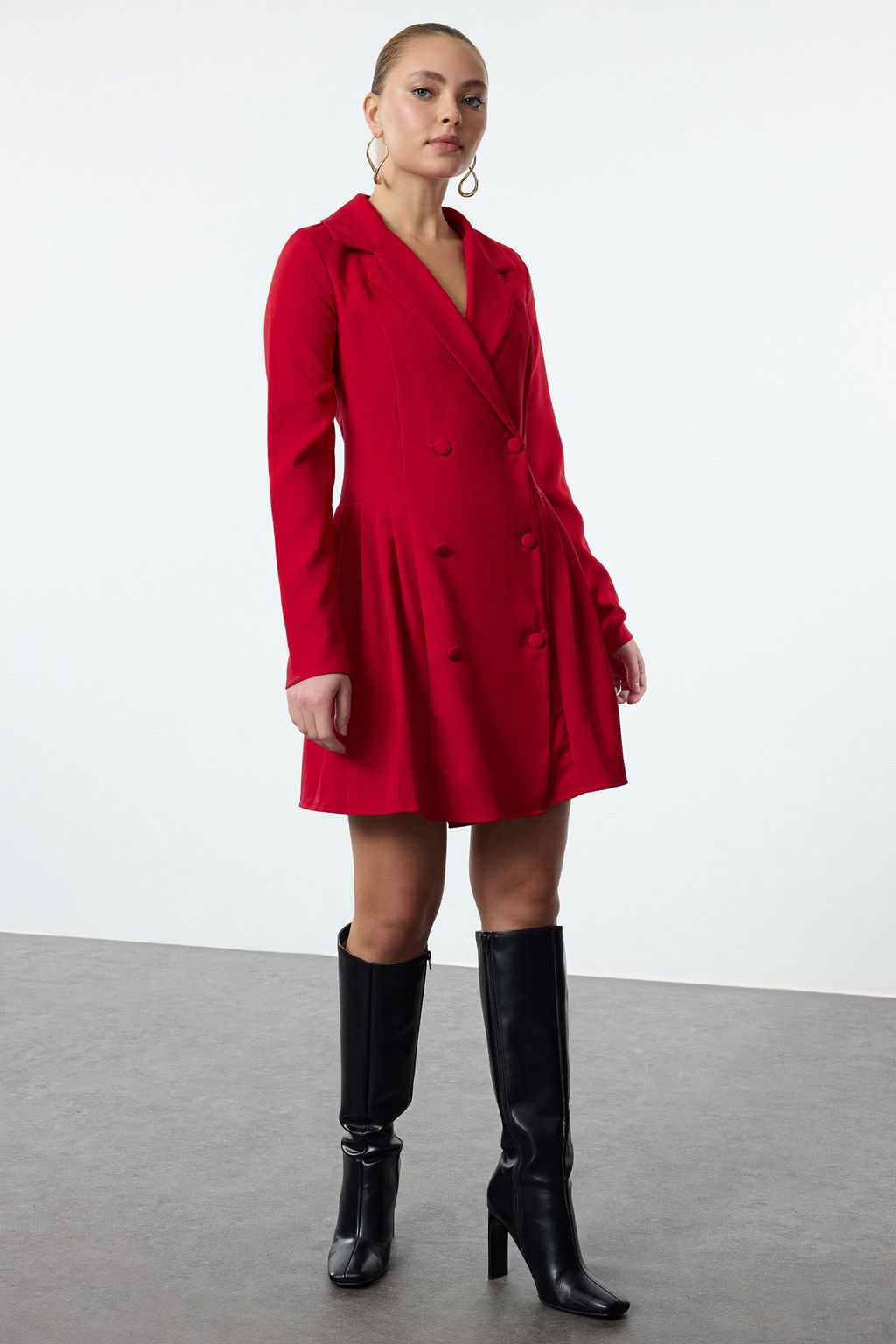 TRENDYOLMILLA K?rm?z? Piliseli Mini Dokuma Ceket Elbise TWOAW24EL00295  фото 2