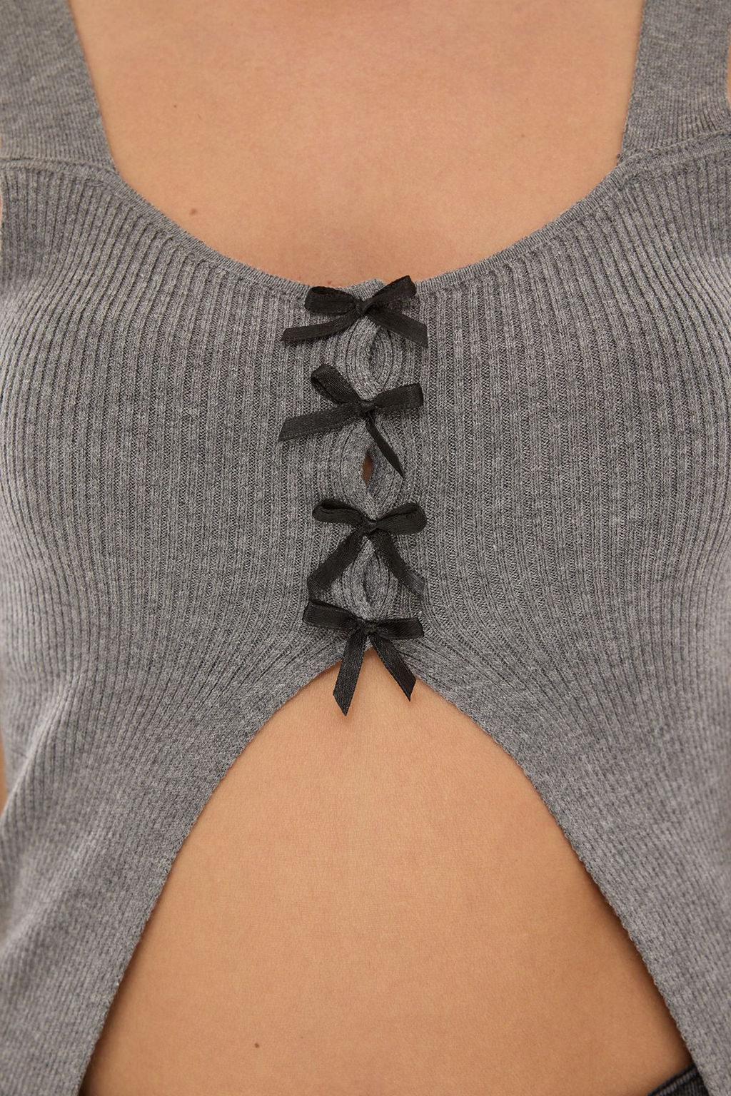 Antrasit Premium Iplik / Ozel Iplik Kurdeleli Triko Ince Bluz TWOSS25BZ00332 - Trendyolmilla фото 5