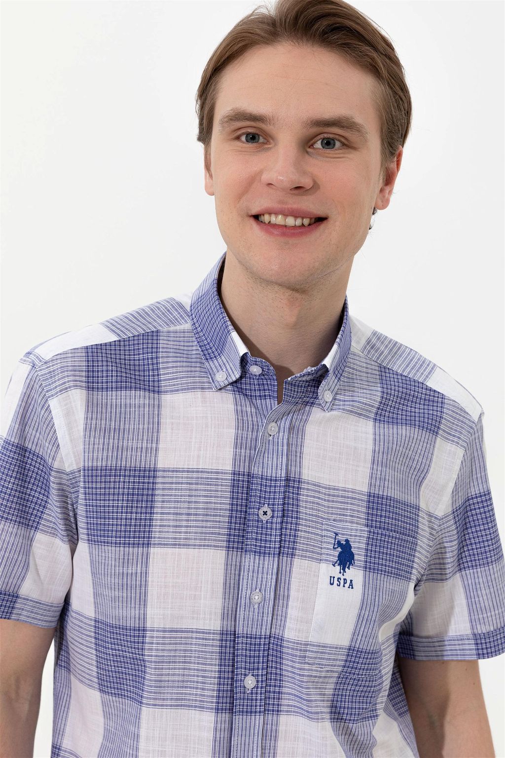 U. S. Polo Assn / Мужская синяя рубашка с коротким рукавом - U.s. polo assn фото 2