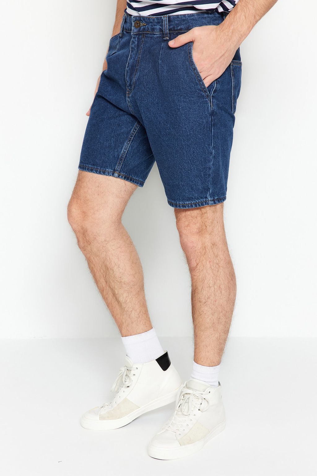 Lacivert Pileli Regular Sort & Bermuda TMNSS21SR0493