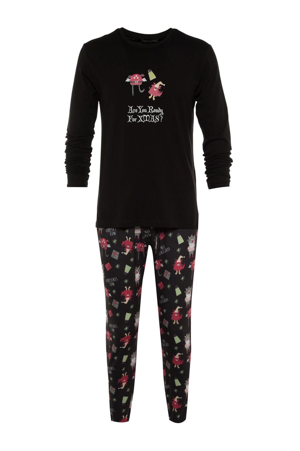 TRENDYOL MAN Siyah %100 Pamuk Bask?l? Regular Fit Orme Pijama Tak?m? TMNAW23PT00025 - Trendyolmilla фото 5
